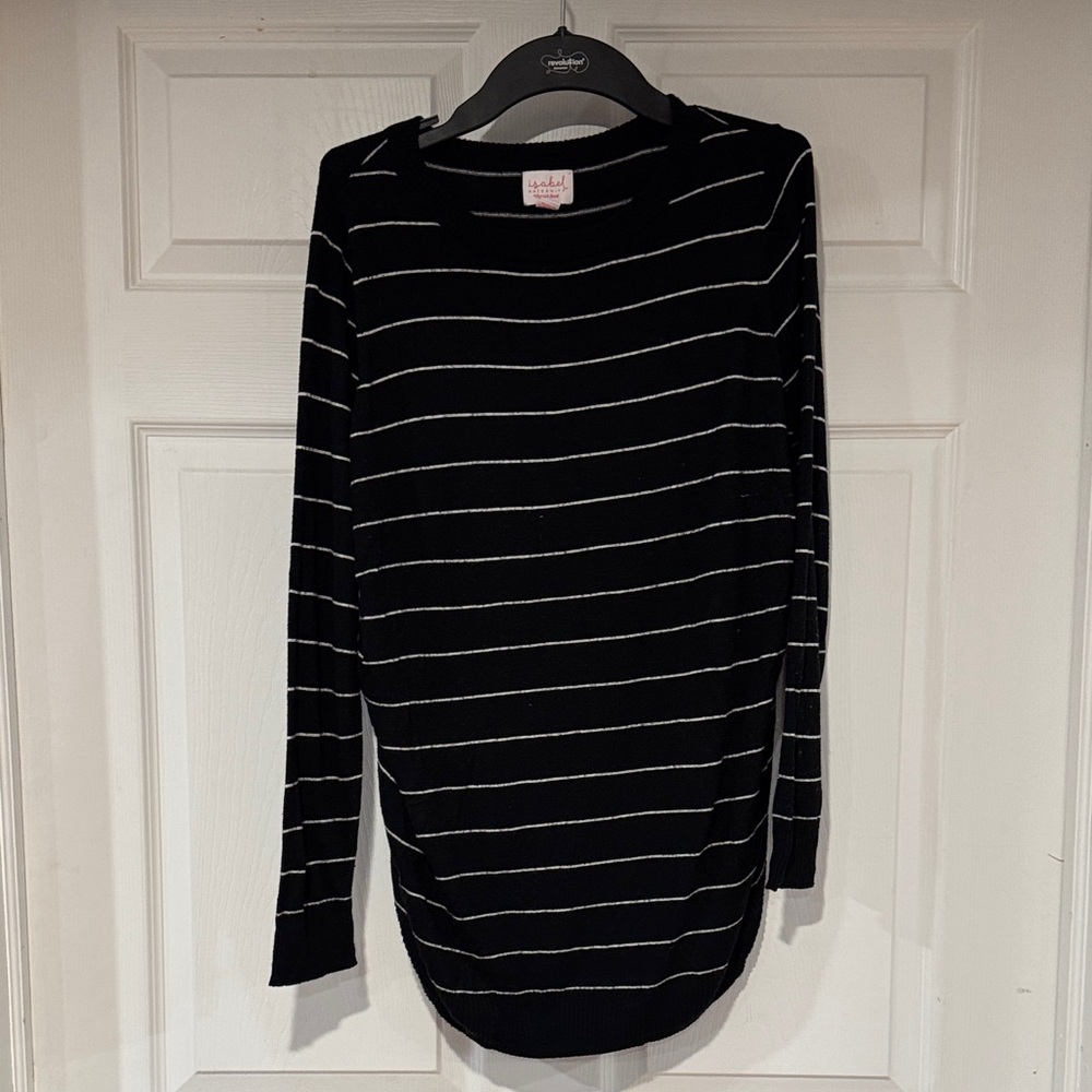 Chic Black Maternity Sweater with White Stripes
